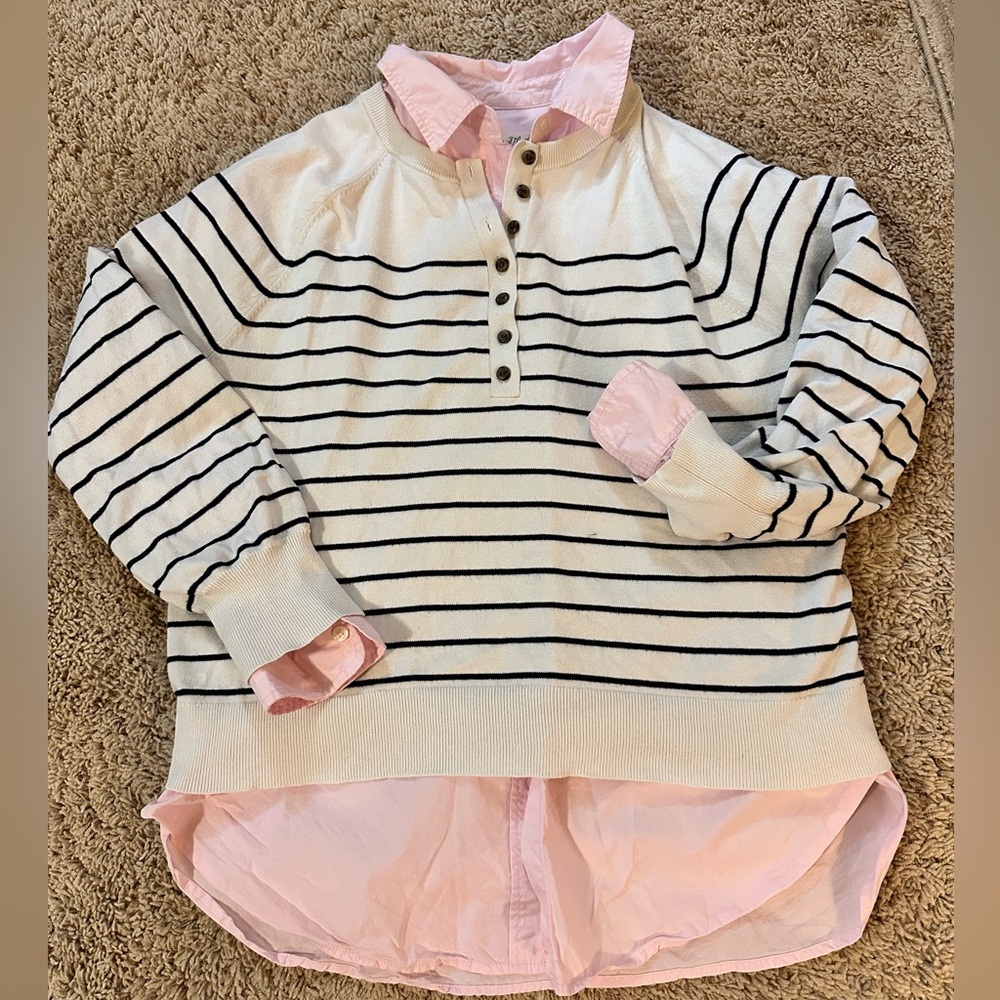 Elegant Striped Women's Sweater with Pink Accents